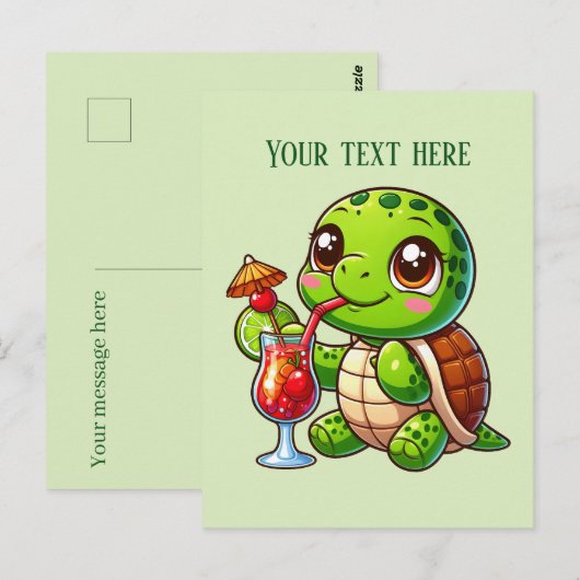 Schattigee Zomerstrandschildpad voeg tekst toe Briefkaart (Voorkant / Achterkant)
