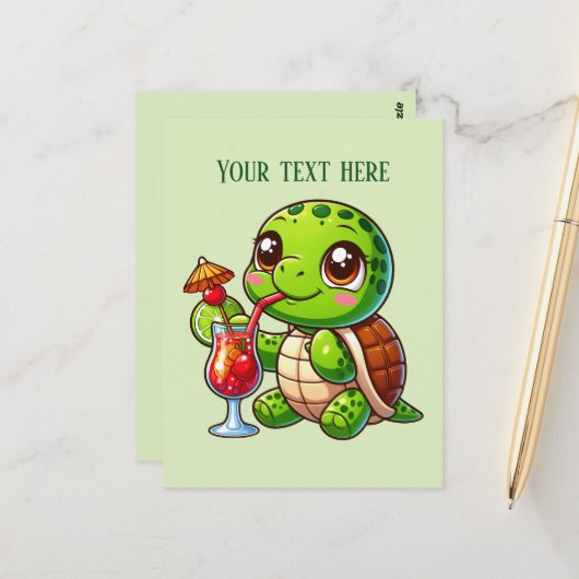 Schattigee Zomerstrandschildpad voeg tekst toe Briefkaart (Voorkant / Achterkant in situ)