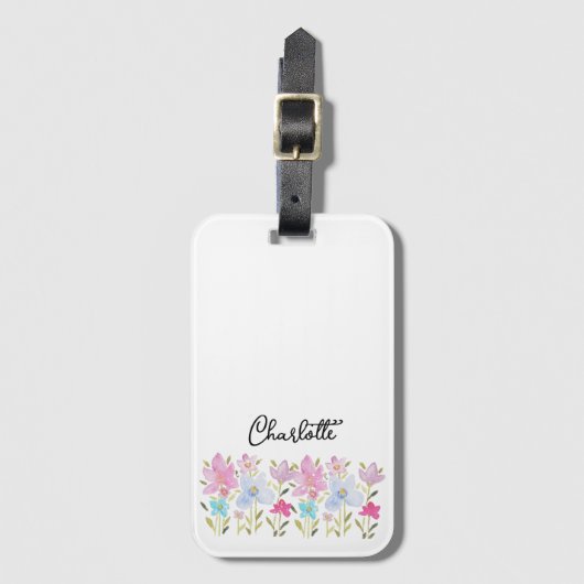 Schattigee zomerwilde bloemen monogram bagagelabel (Voorkant (verticaal))