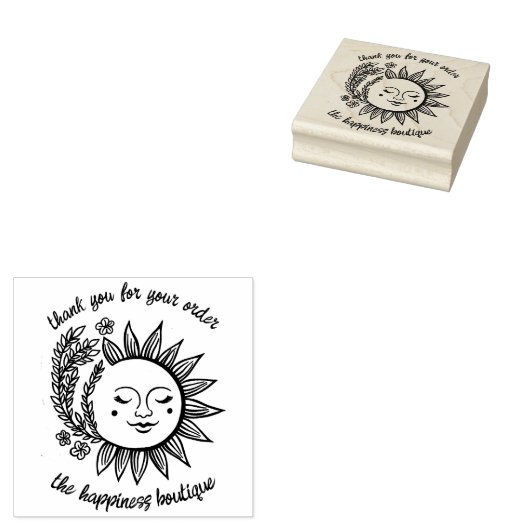 Schattigee Zon en Bloemen Custom Order Dank u Rubberstempel (Gestempeld)