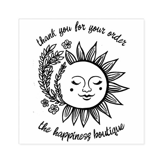 Schattigee Zon en Bloemen Custom Order Dank u Rubberstempel (Afrduk)