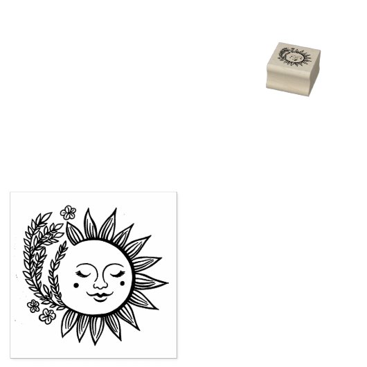 Schattigee Zon en Bloemen CUSTOM Uw eigen tekst to Rubberstempel (Gestempeld)