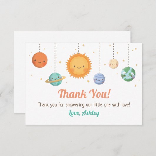 Schattigee Zon en Planeten Baby shower Dank U Kaart (Voorkant / Achterkant)