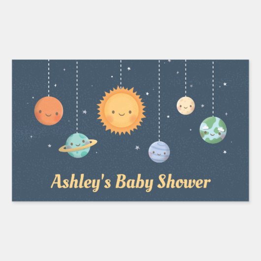 Schattigee zon en planeten ruimte Baby shower Deco Rechthoekige Sticker (Voorkant)