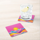 Schattigee zon in de bergen Roze vierkant Onderzet Kartonnen Onderzetters (Insitu)