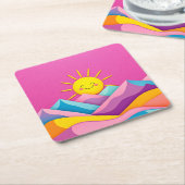 Schattigee zon in de bergen Roze vierkant Onderzet Kartonnen Onderzetters (Schuin)