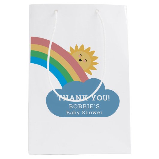 Schattigee Zon & Regenboog Baby shower Modern Beda Medium Cadeauzakje (Voorkant)