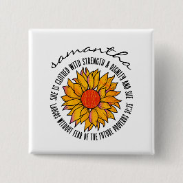 Schattigee zonnebloem bijbelvers vierkante button 5,1 cm