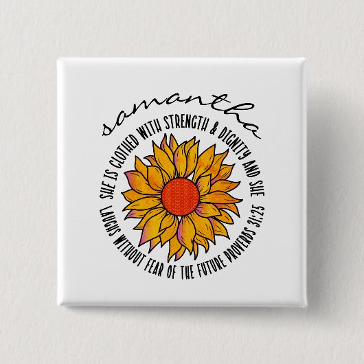Schattigee zonnebloem bijbelvers vierkante button 5,1 cm (Voorkant)