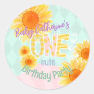 Schattigee Zonnebloem Eerste Verjaardag Ronde Sticker