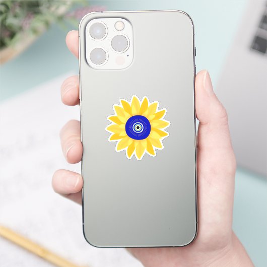 Schattigee Zonnebloem Evil Eye Flower Sticker (Telefoon)