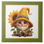 Schattigee zonnebloem gnoom liefhebbers tuin tegeltje (Voorkant)