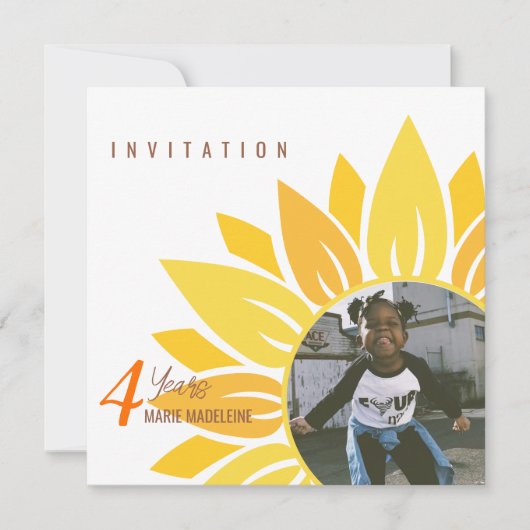 Schattigee Zonnebloem Kinderen Verjaardagsuitnodig (Voorkant)