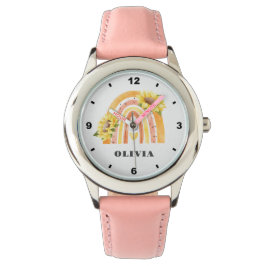 Schattigee Zonnebloem Regenboog Custom Meisjes Naa Horloge