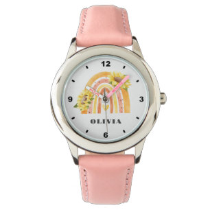 Schattigee Zonnebloem Regenboog Custom Meisjes Naa Horloge