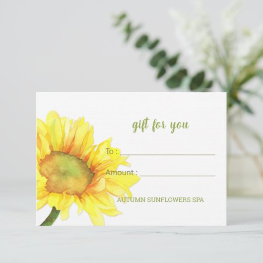 Schattigee Zonnebloem Zakelijk Cadeaubon Kaart (Staand voorkant)