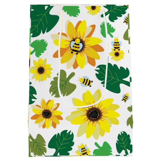 Schattigee zonnebloembij medium cadeauzakje (Achterkant)