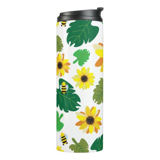 Schattigee zonnebloembij thermosbeker (Gedraaid links)