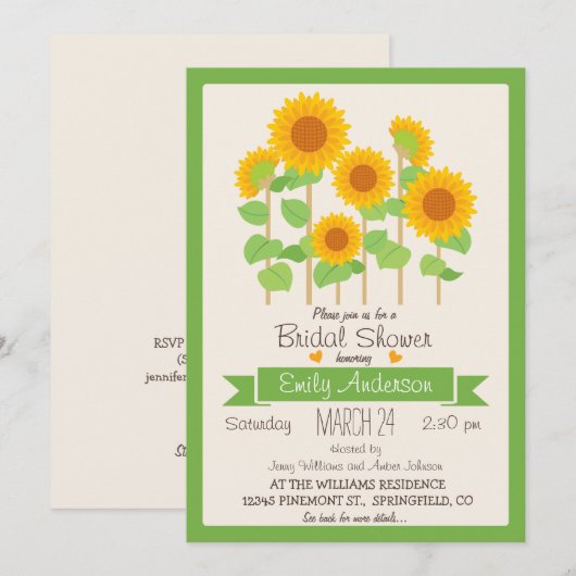 Schattigee Zonnebloemen; Bloemen Bruids Douche Uit Kaart (Voorkant / Achterkant)