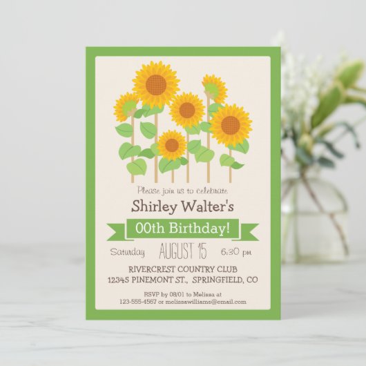 Schattigee Zonnebloemen Bloemen Volwassen Verjaard Kaart (Staand voorkant)