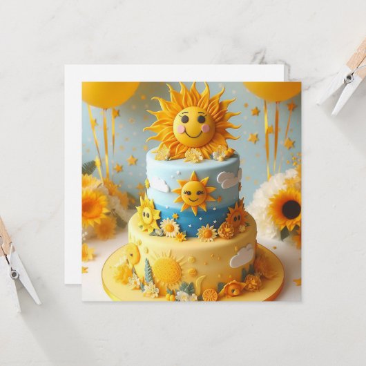 SCHATTIGEE ZONNESCHIJN PERSONAGES VERSIERD VERJAAR KAART (Voorkant / Achterkant in situ)