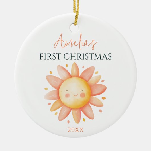 Schattigee Zonnetekening Custom Keepsake 1st Chris Keramisch Ornament (Voorkant)