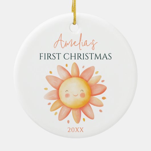 Schattigee Zonnetekening Custom Keepsake 1st Chris Keramisch Ornament (Achterkant)