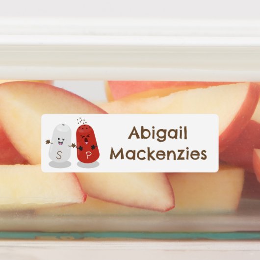 Schattigee zout- en pepershakers cartoon gepersona labels (Aangebracht)