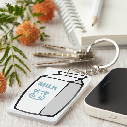 Schattigee zuivel Koe Cartoon Melk Karton Illustra Sleutelhanger (Voorkant Rechts)