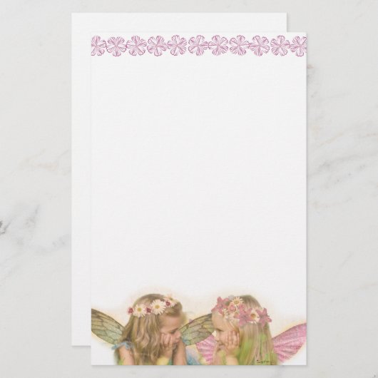 Schattigee zuster fee vrienden in roze fantasy kun briefpapier (Voorkant / Achterkant)