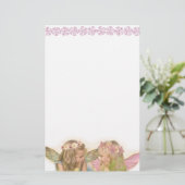 Schattigee zuster fee vrienden in roze fantasy kun briefpapier (Staand voorkant)