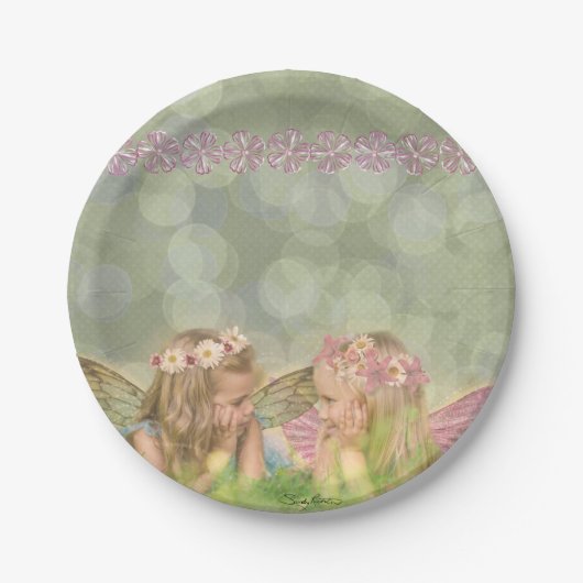 Schattigee zuster fee vrienden in roze fantasy kun papieren bordje (Voorkant)