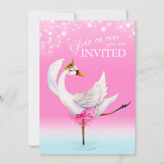 Schattigee zwaan meer roze ballet baby douche uitn kaart (Voorkant)