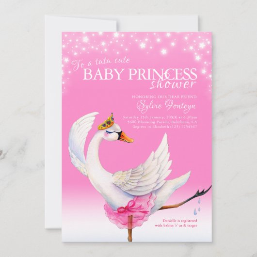Schattigee zwaan meer roze ballet baby douche uitn kaart (Achterkant)