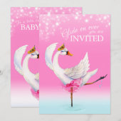 Schattigee zwaan meer roze ballet baby douche uitn kaart (Voorkant / Achterkant)