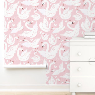 Schattigee Zwaan Moderne Elegante Roze Kwekerij Me Behang