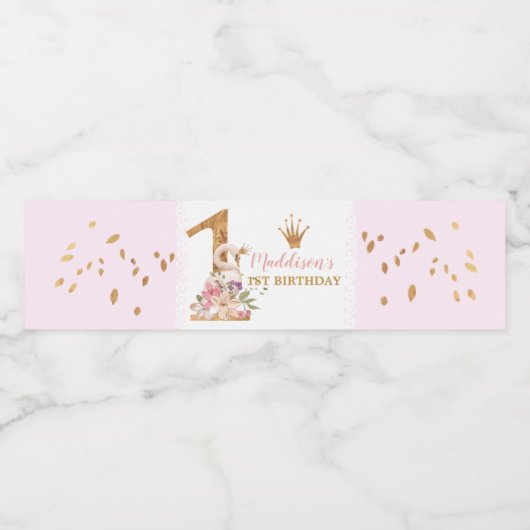 Schattigee Zwaan Prinses 1e Verjaardag Waterfles Etiket (Enkel label)