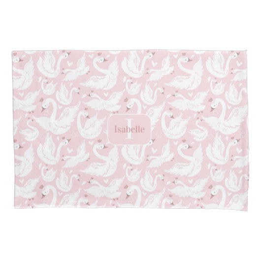 Schattigee Zwaan Prinses Patroon Roze Naam Monogra Kussensloop (Voorkant)