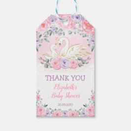 Schattigee Zwaan Prinses Roze Paarse Bloemen Baby Cadeaulabel
