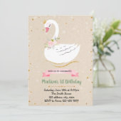 Schattigee zwaan verjaardagsfeestje Uitnodiging (Staand voorkant)