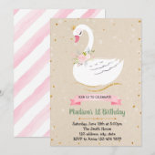 Schattigee zwaan verjaardagsfeestje Uitnodiging (Voorkant / Achterkant)