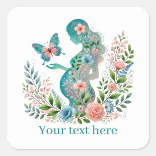 Schattigee zwangere vrouw Mama tekst toevoegen Vierkante Sticker