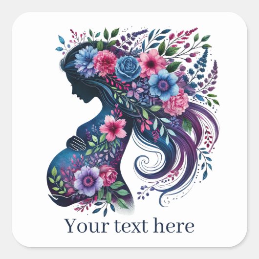 Schattigee zwangere vrouw Mama tekst toevoegen Vierkante Sticker (Voorkant)
