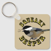Schattigee zwart afgedekte Chickadee Squeaky Beepe Sleutelhanger (Voorkant)