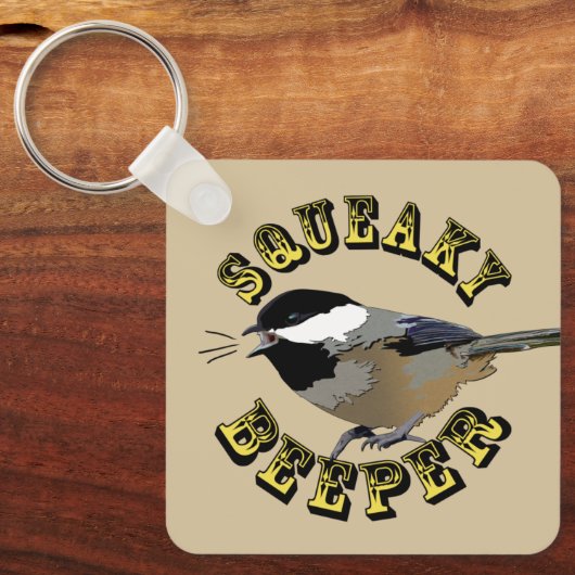 Schattigee zwart afgedekte Chickadee Squeaky Beepe Sleutelhanger (Voorkant)