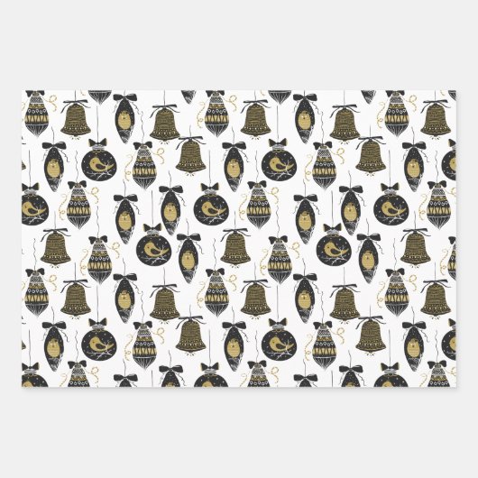 Schattigee zwart en gouden kerstpatronen inpakpapier vel (Voorkant 3)