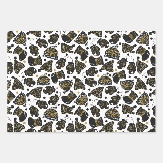 Schattigee zwart en gouden kerstpatronen inpakpapier vel (Voorkant 2)