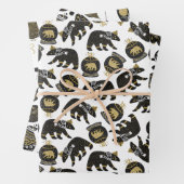 Schattigee zwart en gouden kerstpatronen inpakpapier vel (In situ)