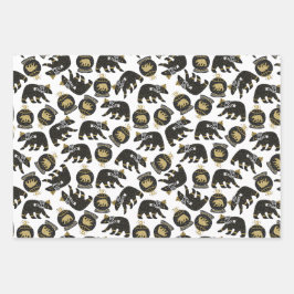 Schattigee zwart en gouden kerstpatronen inpakpapier vel