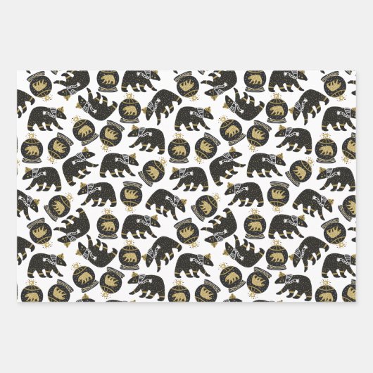 Schattigee zwart en gouden kerstpatronen inpakpapier vel (Voorkant)